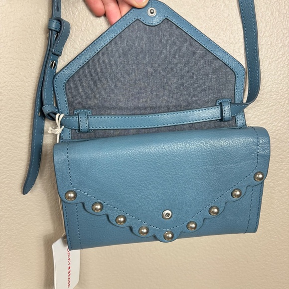 NWT Lucky Brand Ruth Leather Crossbody Organizer Bag dusty blue - Picture 8 of 14